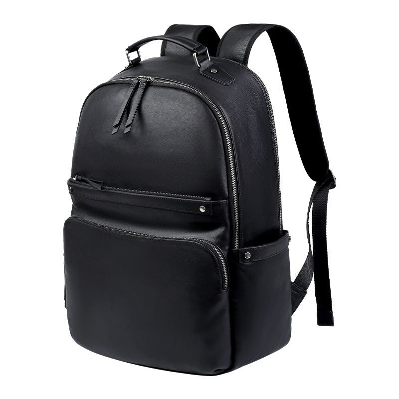 Simple business backpack men's large-capacity black first-layer cowhide backpack to work, business trip, computer backpack