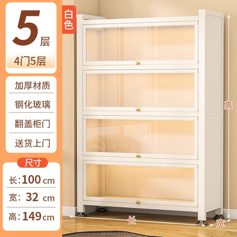 For home steel bookshelf all-in-one wall-mounted transparent glass bookcase dustproof with door figure cabinet iron storage display cabinet