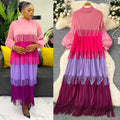 Miura european and american fashion dress women's  spring high-end lantern sleeve loose slimming color block tassel maxi dress