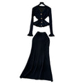 Xiaoxiangfengsuitfemalefall and winter celebrity classy sense waist lotus leaf hem knittingcardiganhigh waist hip skirt