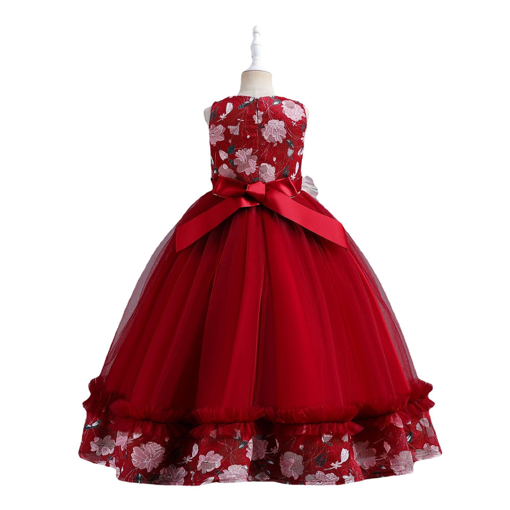 Ready-to-ship wholesale children's formal dresses, featuring a petal waistband and princess silhouette, perfect for little girls' birthdays, piano recitals, and performances