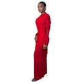 Fashion style cross-border silmelegant women's pure color socialite pleated hip skirt round neck long sleeves new tight trendy dress