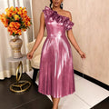 New arrival: asymmetrical neckline one-shoulder evening gown - elegant shiny ruffle collar party dress