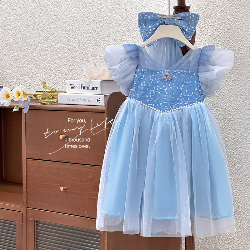 Girls' elsa princess dress -  summer new arrival - elsa gown with bow - frozen queen