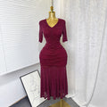 Export frenchelegance stretch mesh pleated v neck silmdress women's summer high waistslimming lookelegant long skirt
