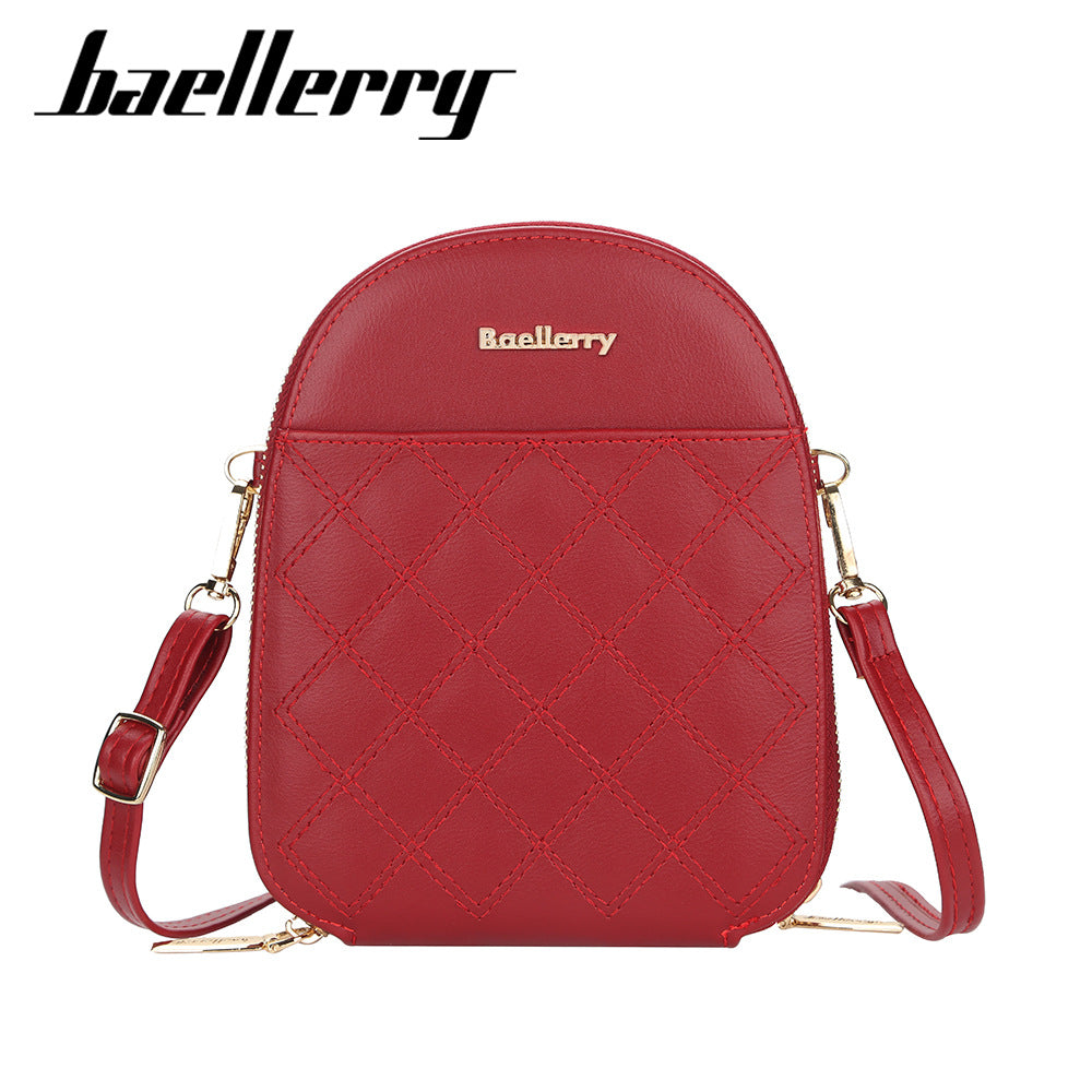 BAELLERRY New Embroidered Women's Small Crossbody Bag Korean Version Large Capacity Zipper Shoulder Bag Versatile Mobile Phone Bag