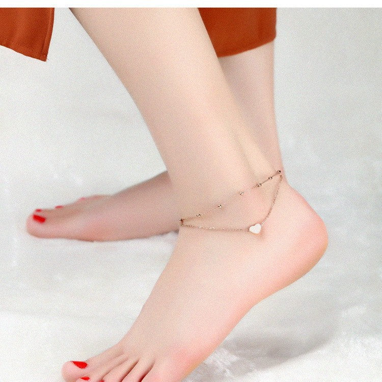 European and american cross-border fashion women's heart-shaped ankle bracelet exquisite layered anklet letter beach jewelry gift