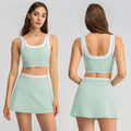 new arrivalfake two-piececontrast color white striped suspender running sports intimates bra tennis skirt yoga suit