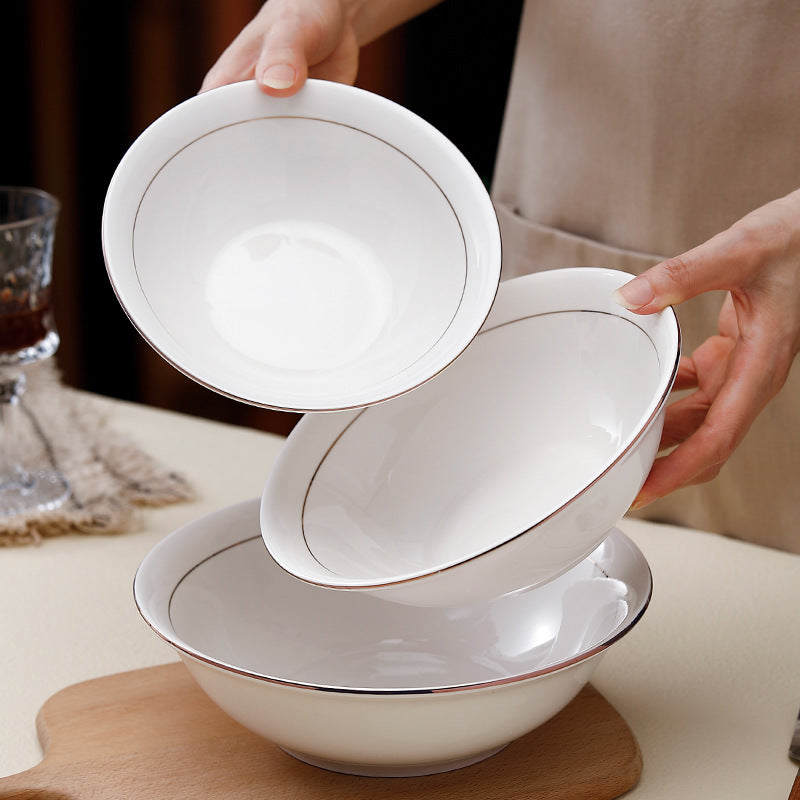 Wholesale gold-rimmed ceramic hat bowl, wing bowl, meat bowl, pure white rice bowl, vegetable bowl, soup bowl, noodle bowl, soup noodle bowl