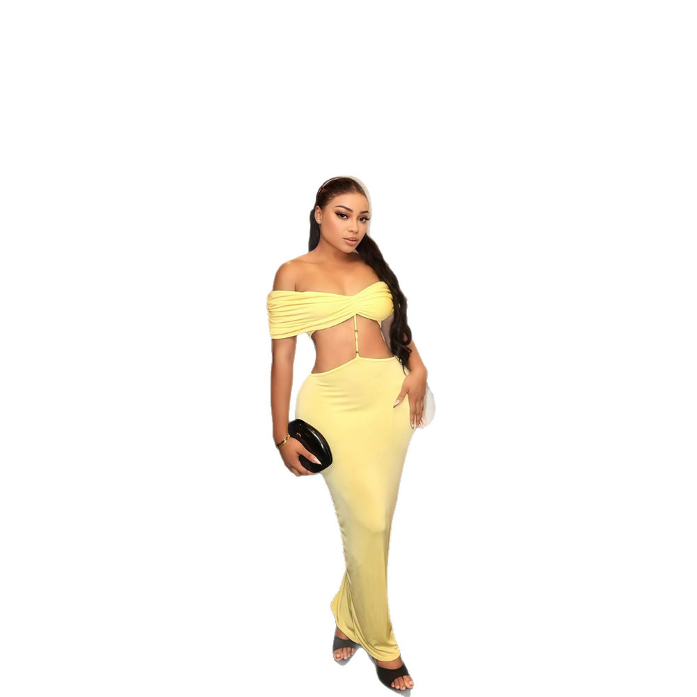 European and american cross-border women's fashion:  autumn new arrival - solid color sleeveless off-the-shoulder bandeau sexy bodycon mini dress