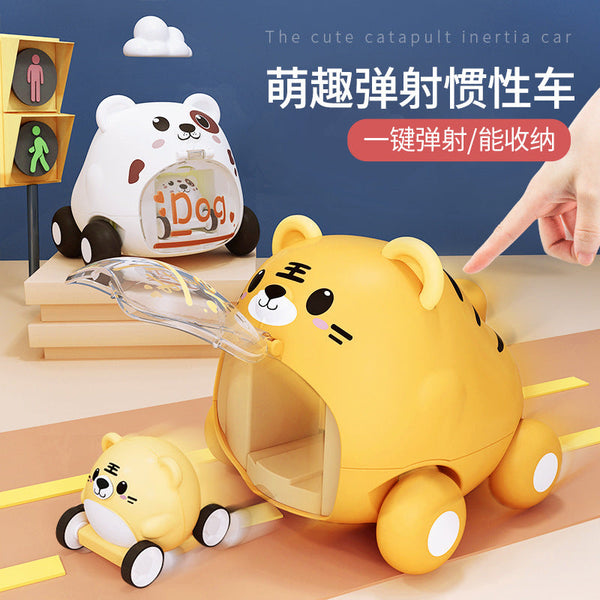 Cross-border animal ejection toy car creative drop-resistant inertia car parent-child interaction press toy car cartoon car