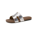 Fashionable starlight silver h strap versatile soft sole mules - french retro flat slide sandals for women