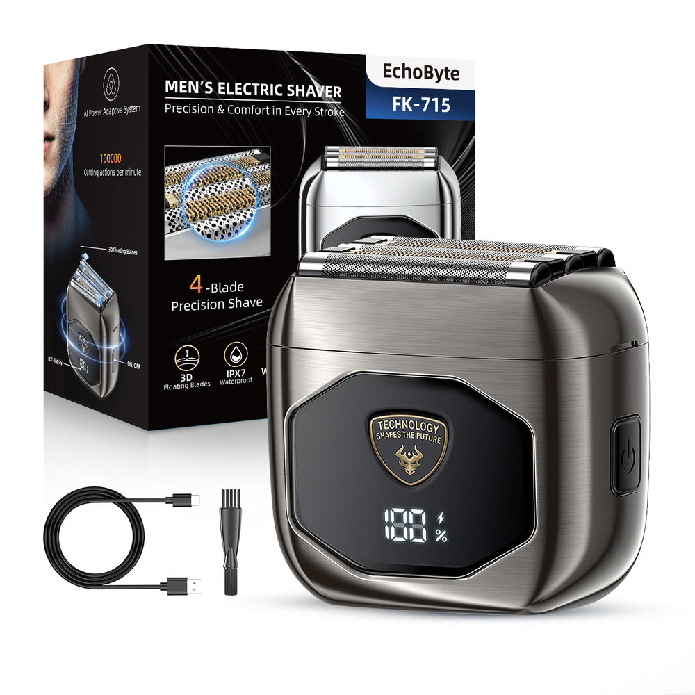 Men's electric shaver - reciprocating mini razor, portable & washable head, digital display, quick charge