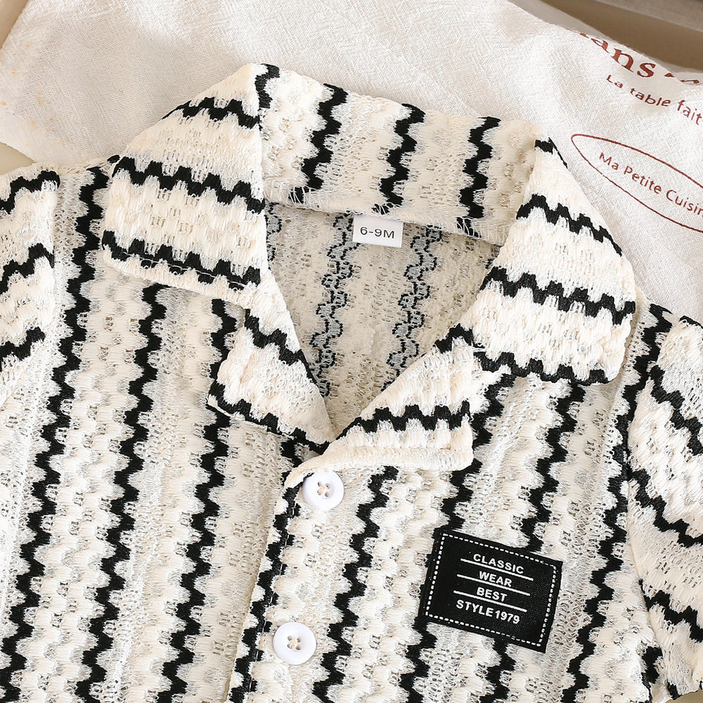 Vintage-inspired baby outfit set: textured striped top + shorts - casual two-piece set for little ones