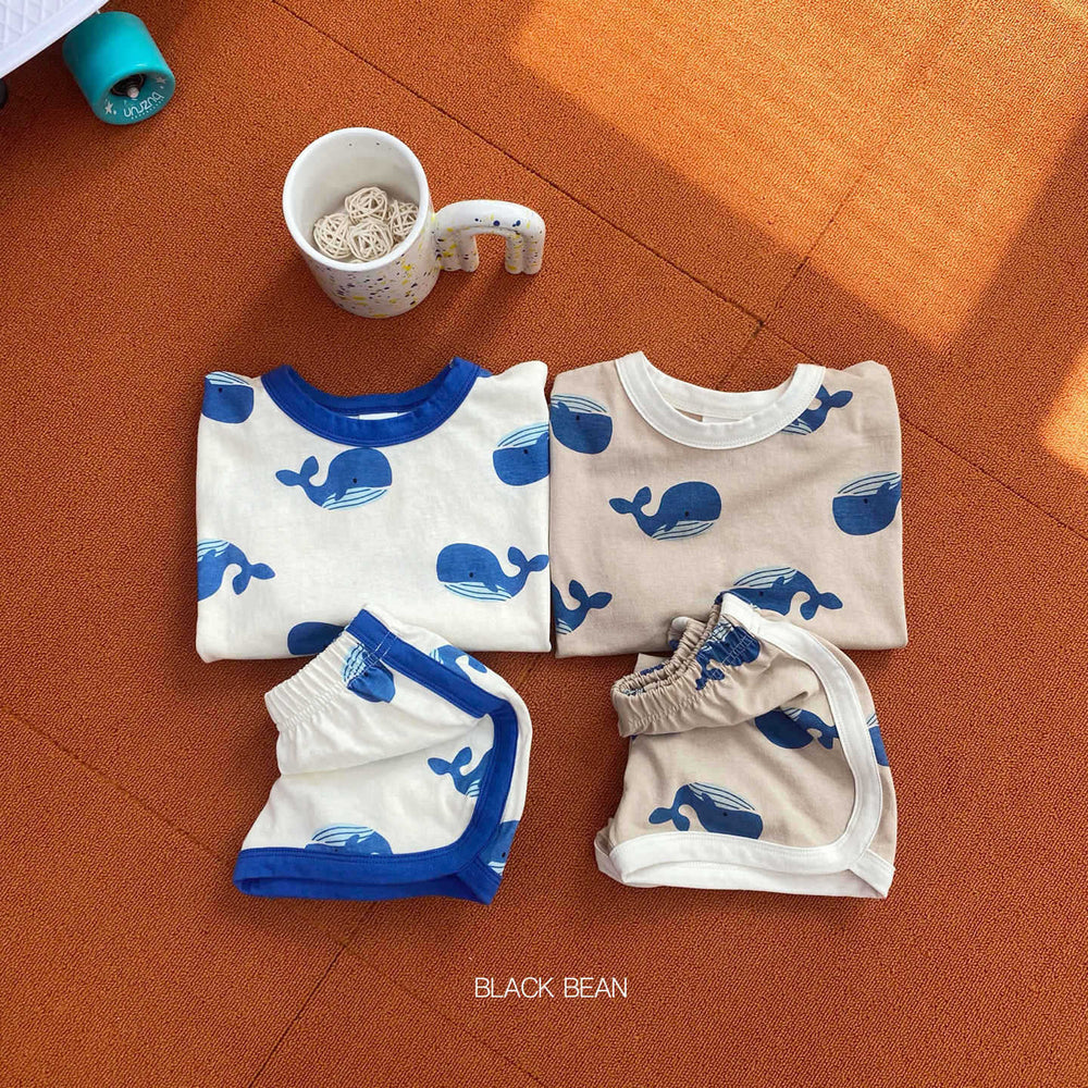 summer new korean style kids' dolphin print short sleeve & shorts cotton set - baby cartoon loungewear
