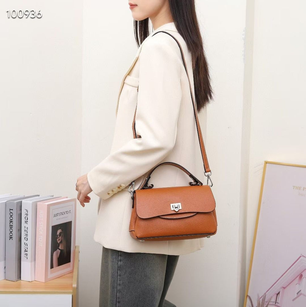 Top-grain leather women's 2024 fall/winter new arrival handbag, genuine leather women's bag, shoulder bag, crossbody bag, large capacity