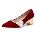 Ready-to-ship 2022 new red bridal shoes, engagement shoes, chunky heel red wedding shoes, bridesmaid performance shoes