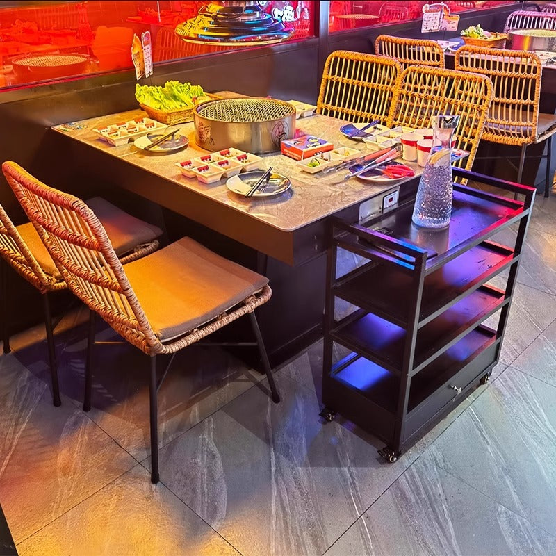 Customized hot pot barbecue table, smokeless purifier, induction cooker, integrated roasting and rinsing, skewers of fragrant barbecue shop, hot pot tables and chairs