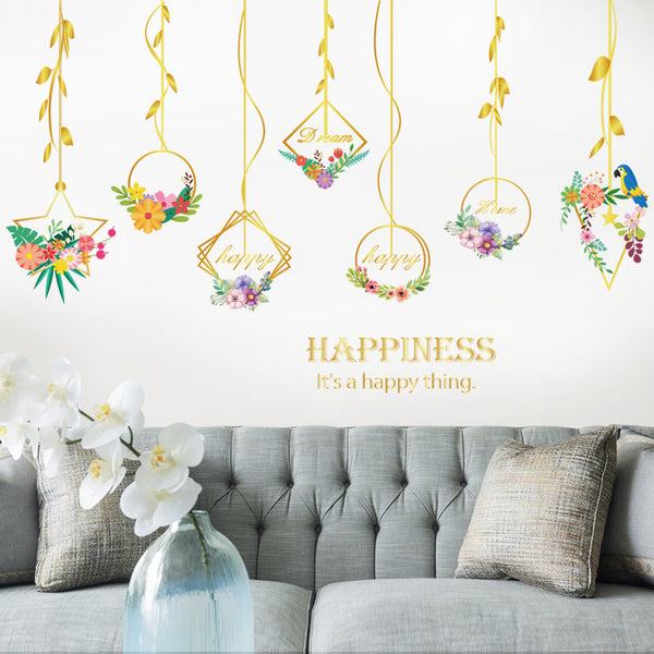 Pendant wall sticker Self-adhesive removable flower PVC mural Milk tea shop Coffee house Restaurant decorative sticker SK9351
