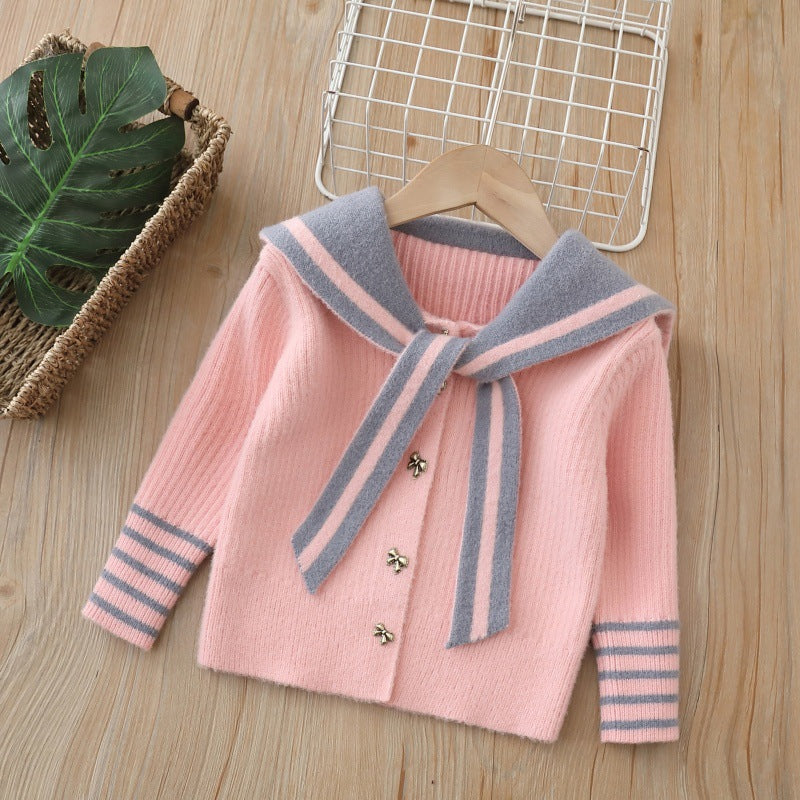 Girls' autumn/winter new jk uniform set , preppy style two-piece outfit, little girl's knit cardigan set