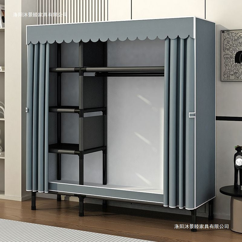 Simple wardrobe for home bedroom steel frame thickened and thickened steel pipe assembled cloth wardrobe rental room strong and durable cabinet