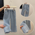 Spring new girls' embroidered bow denim pants - korean style, trendy and fashionable kids' trousers, children's clothing