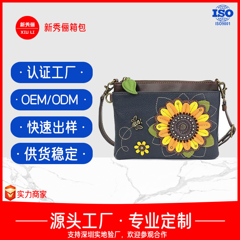 Cross-border special women's messenger bag floral short-sleeved PU messenger bag custom OEM