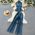 Hong kong style spicy girl sleeveless denim two-piece set - women's summer slimming tank top & high-waisted pants casual chic outfit