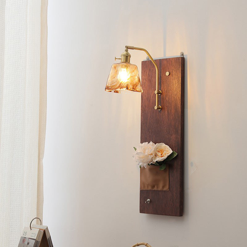 Wabi-sabi style wall lamp solid wood retro living room bedroom wall lamp bedside lamp entrance aisle cafe b&b wall lamp