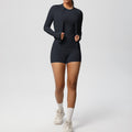 new breathable brushed fleece long-sleeve workout set - solid color three-piece gym outfit for women