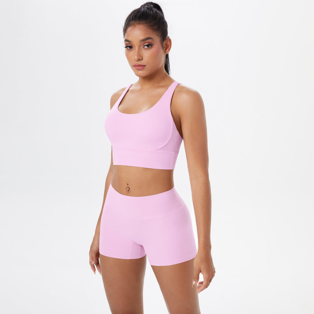 New arrival: barely-there brushed nylon yoga set - criss-cross back sports bra & quick-dry, figure-hugging, butt-lifting workout outfit