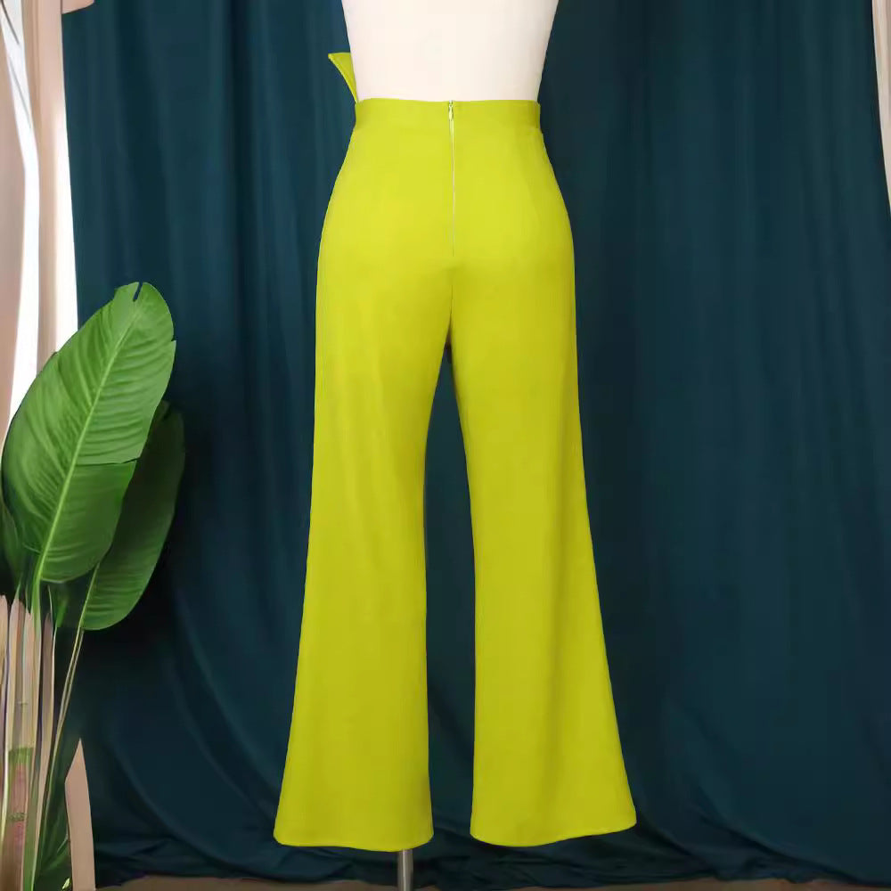 Am220853new arrivalplaid breathable casual pants asymmetrical waistband women's micro-flared pantswoman dress