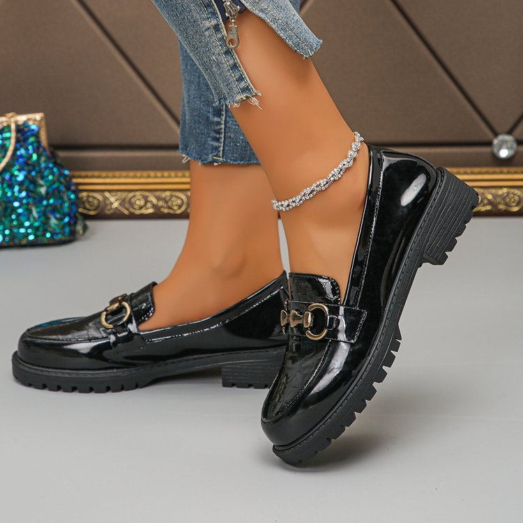 export british style women's leather loafers  new chunky heel single shoes plus size platform shoes spring and autumn loafers