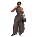 European and american cross-border women's fashion:  summer new collection - stylish bowknot striped sleeveless top and wide-leg pants set