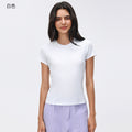 Summer crew neck short sleeve women's sweat-wicking breathable sports t-shirt slim fit running fitness yoga top d26037