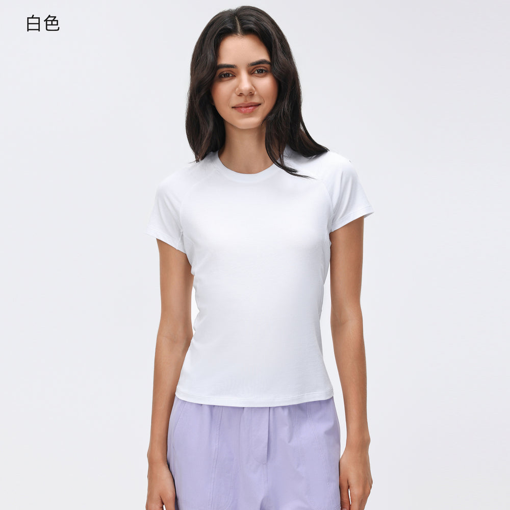 Summer crew neck short sleeve women's sweat-wicking breathable sports t-shirt slim fit running fitness yoga top d26037