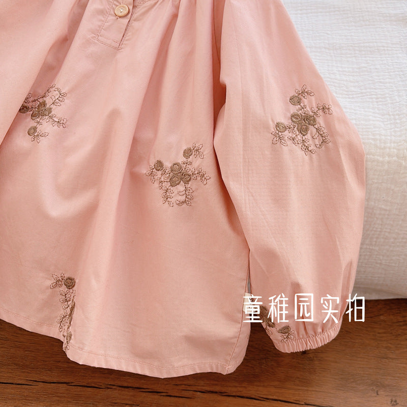 Girls'  spring new arrival: stylish and exquisite embroidered doll blouse - trendy autumn outfit for baby girls, spring and autumn shirt