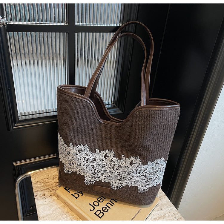 Cross-border 2024 new niche canvas bag female Sen Meng autumn and winter fashion large-capacity shoulder bag commuter tote bag