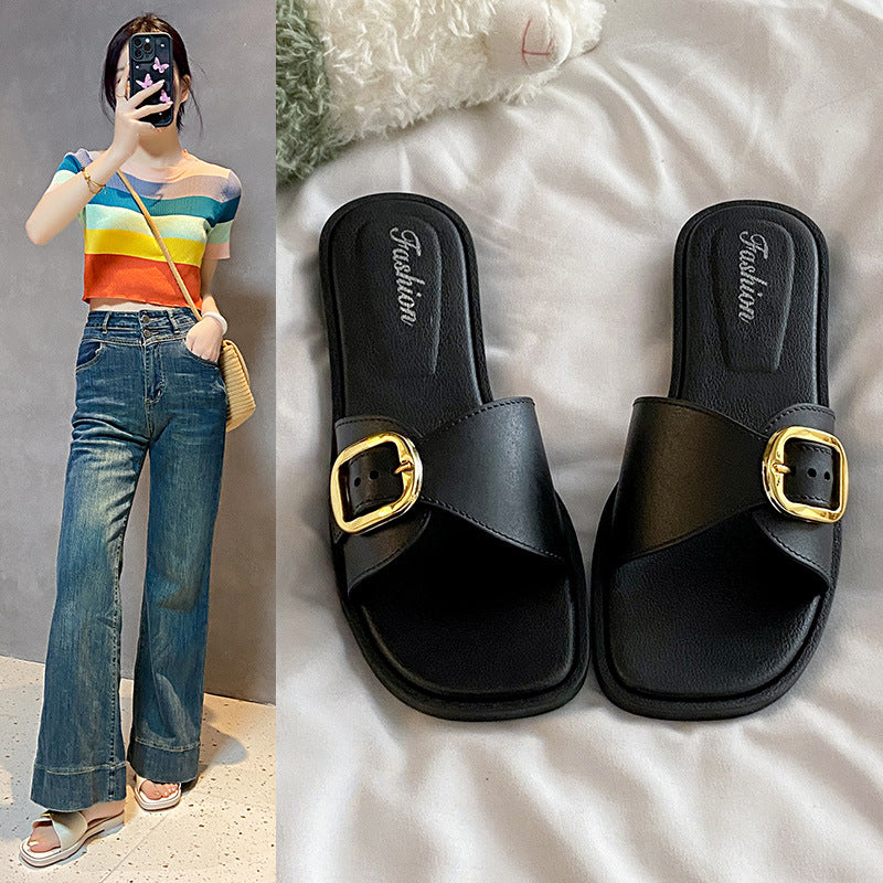 Spring/summer new french style outdoor beach slides women's versatile fashion flat ladies' flip-flops sandals