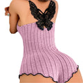 European and american cross-border hot-selling women's lingerie: sexy and fun sleepwear with bowknot and lace trim, beautiful back one-piece bodysuit