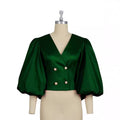 Am211114v neck lantern sleeve button cardigan silmshort party women's shirt tops