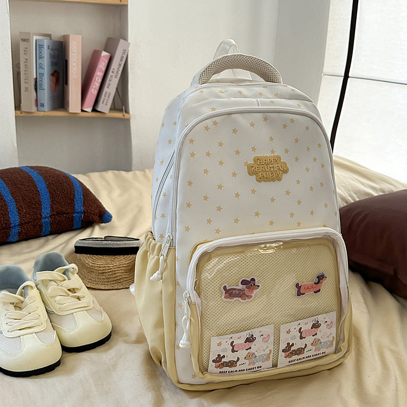 Versatile japanese-style star & polka dot kids' backpack - new korean design, large capacity, cute outdoor tote bag/backpack for boys & girls