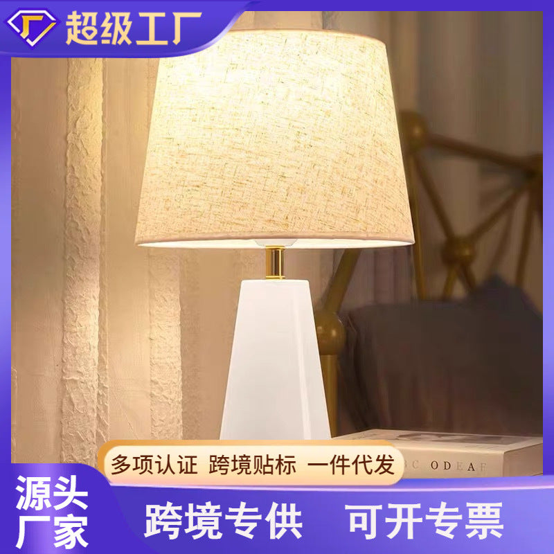 Cross-border high-end fabric bedside table lamp touch dimming night light bedroom atmosphere learning eye protection lighting table lamp