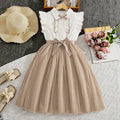 Girls' dress - cross-border children's wear -  summer new style - chic flutter sleeve color block mesh kids' princess dress - wholesale
