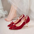 Red wedding shoes for women, spring 2023 new collection, bridal shoes, chunky heel toasting shoes, comfortable for pregnant women, convertible style