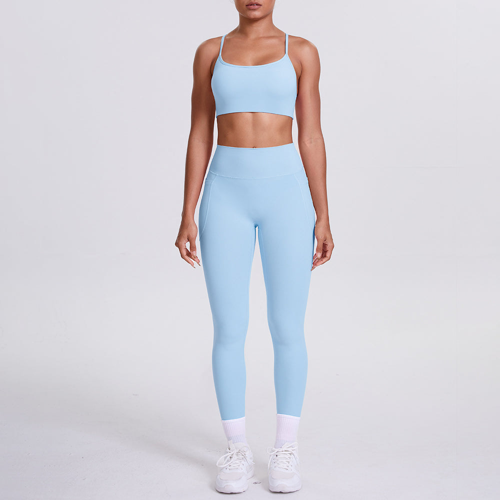 Cloud-feel compression yoga set: sexy open-back sports bra with high-waisted butt-lifting leggings and pockets - women's running & fitness apparel