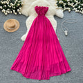 Fuchsia dress women's summer french style 3d floral sleeveless cinched waist slimming elegant long mesh party dress