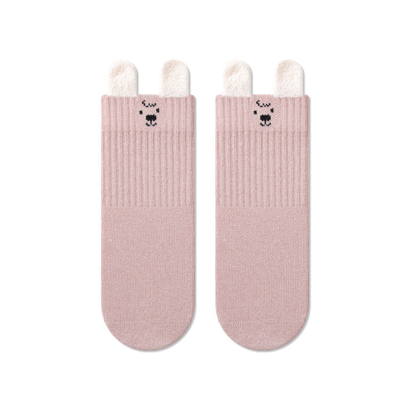 Babylon children's socks solid color ear lifting combed cotton cartoon knee socks autumn boneless cute newborn infant socks