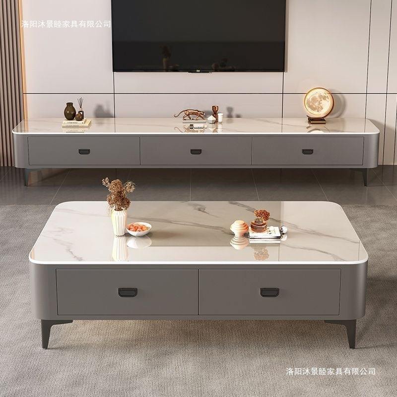 Modern minimalist coffee table living room home  tv stand floor-standing solid wood feel tea brewing integrated small apartment tv cabinet