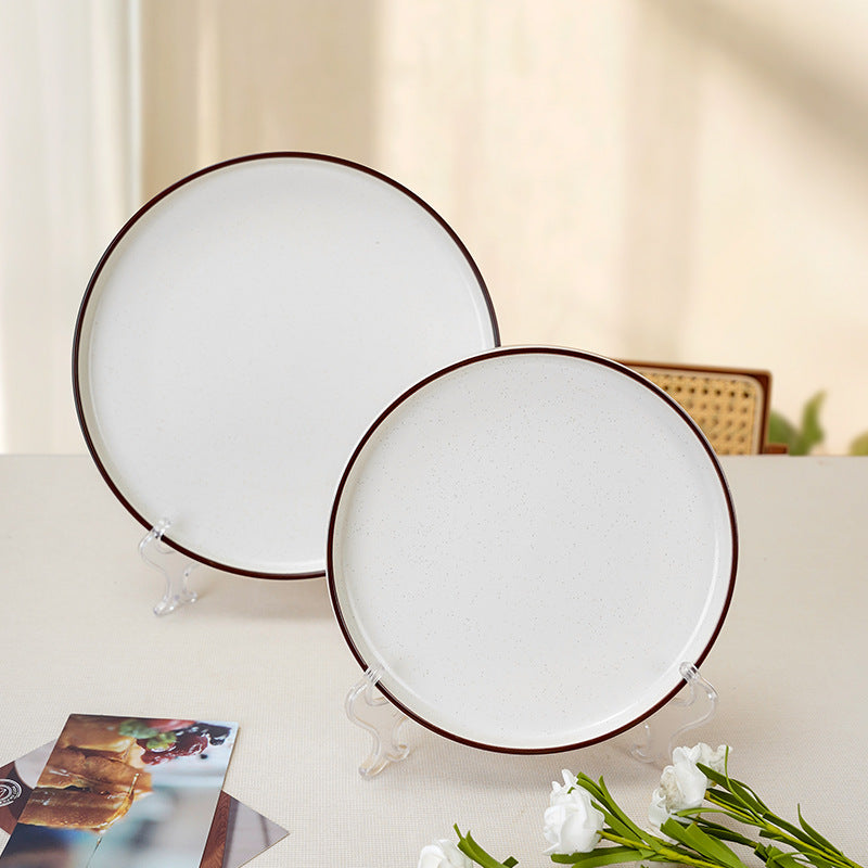 Stylish brown edge ceramic tableware western food steak rimmed round plate restaurant hotel for home high-looking ceramic plate